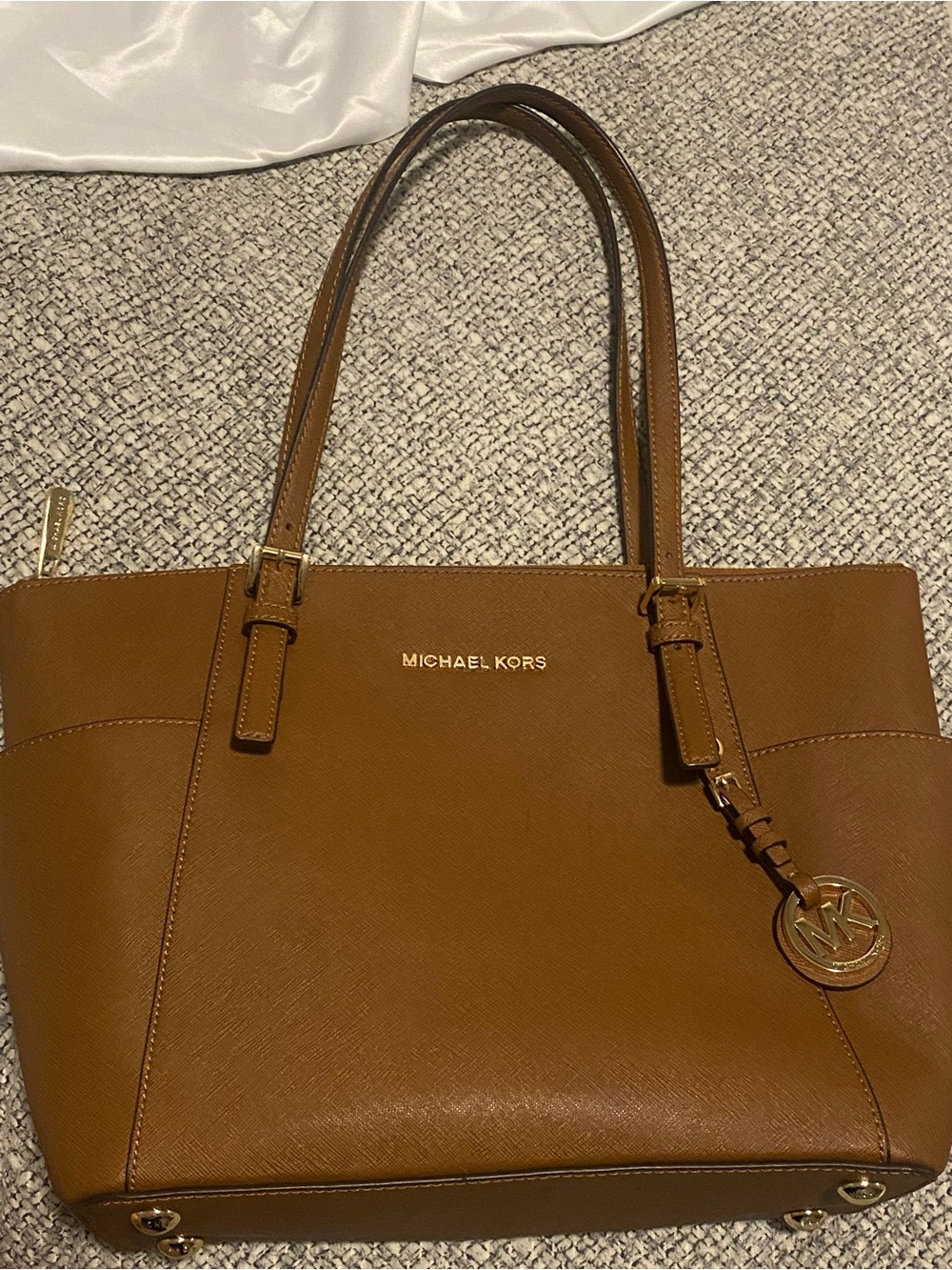 Michael Kors Tan Leather Tote with Gold Logo Charm